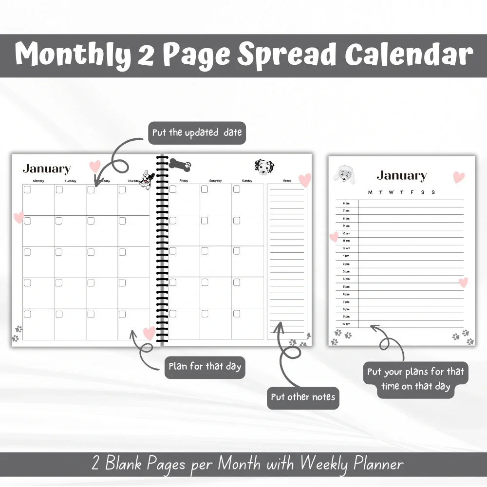 Monthly Landscape Calendar - Black and White